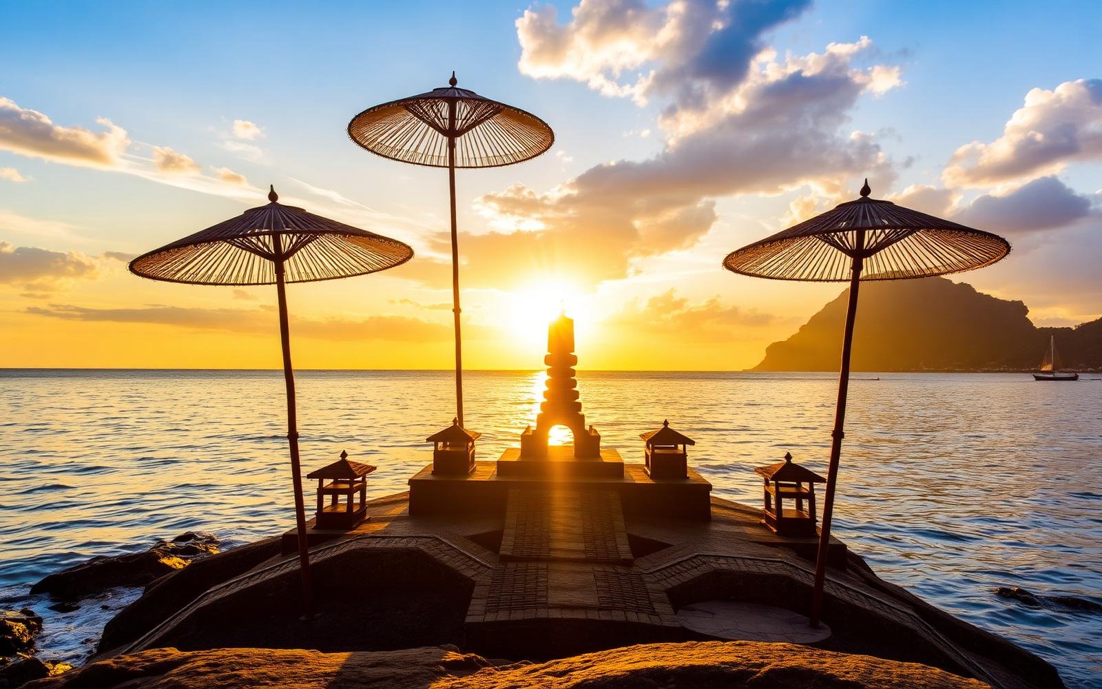 Balinese sea temple at sunset